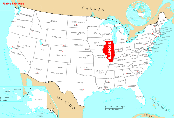 موقعیت جغرافیایی ایالت ایلینوی