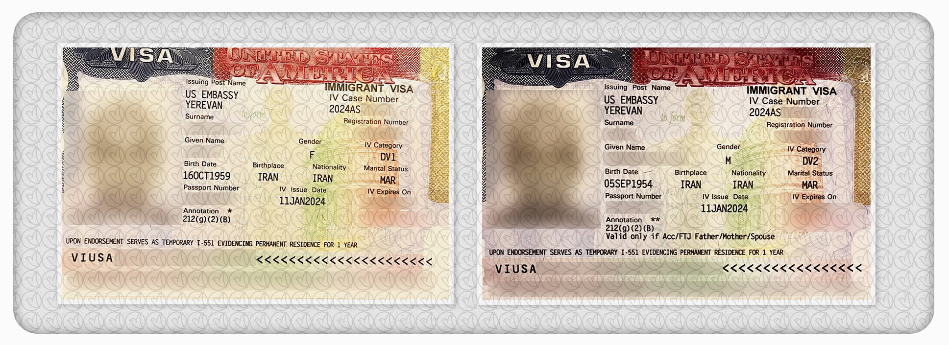اخذ دو ویزای یکضرب از سفارت آمریکا در ایروان