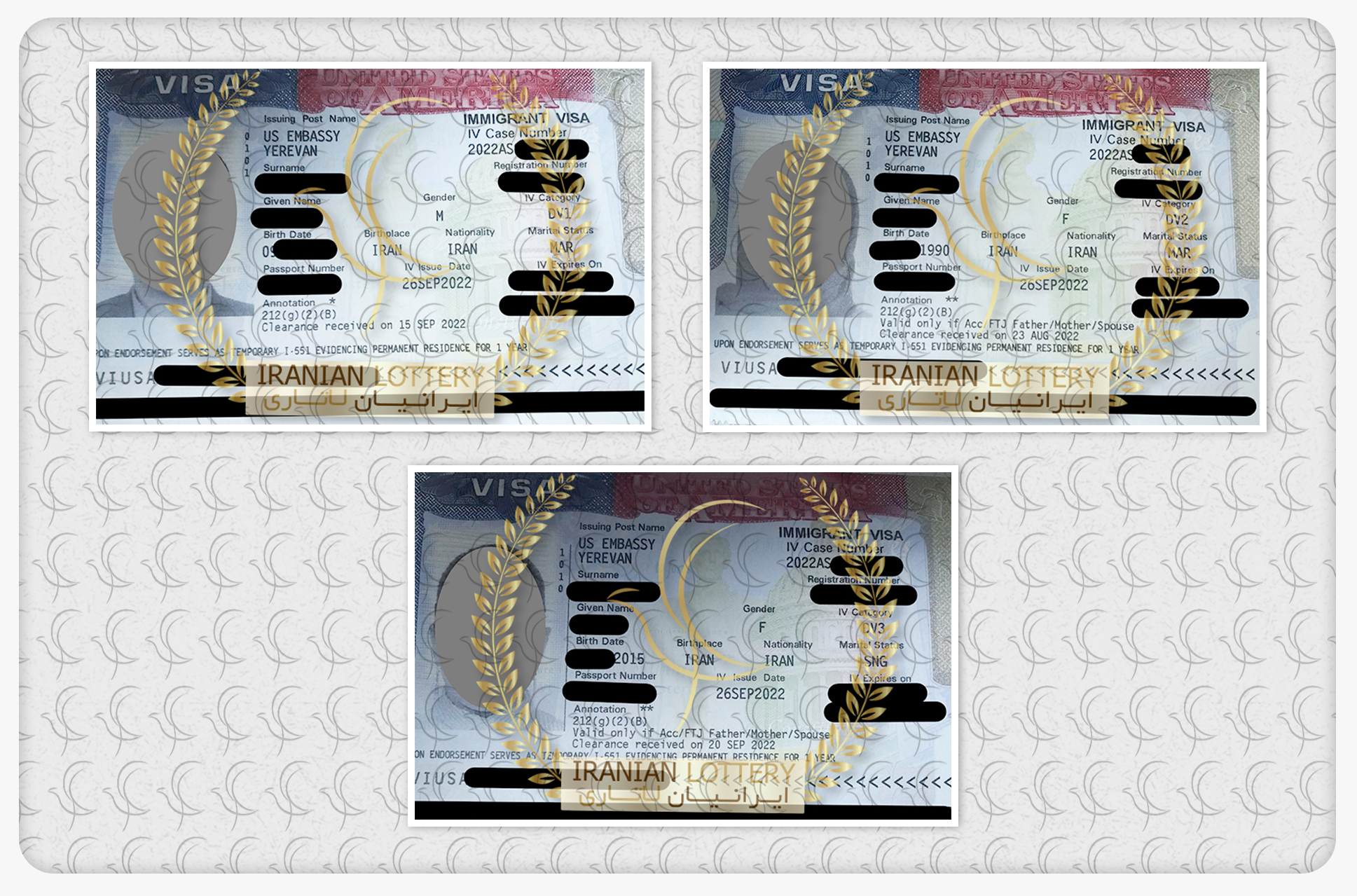 ویزاهای لاتاری برای خانواده 3 نفره