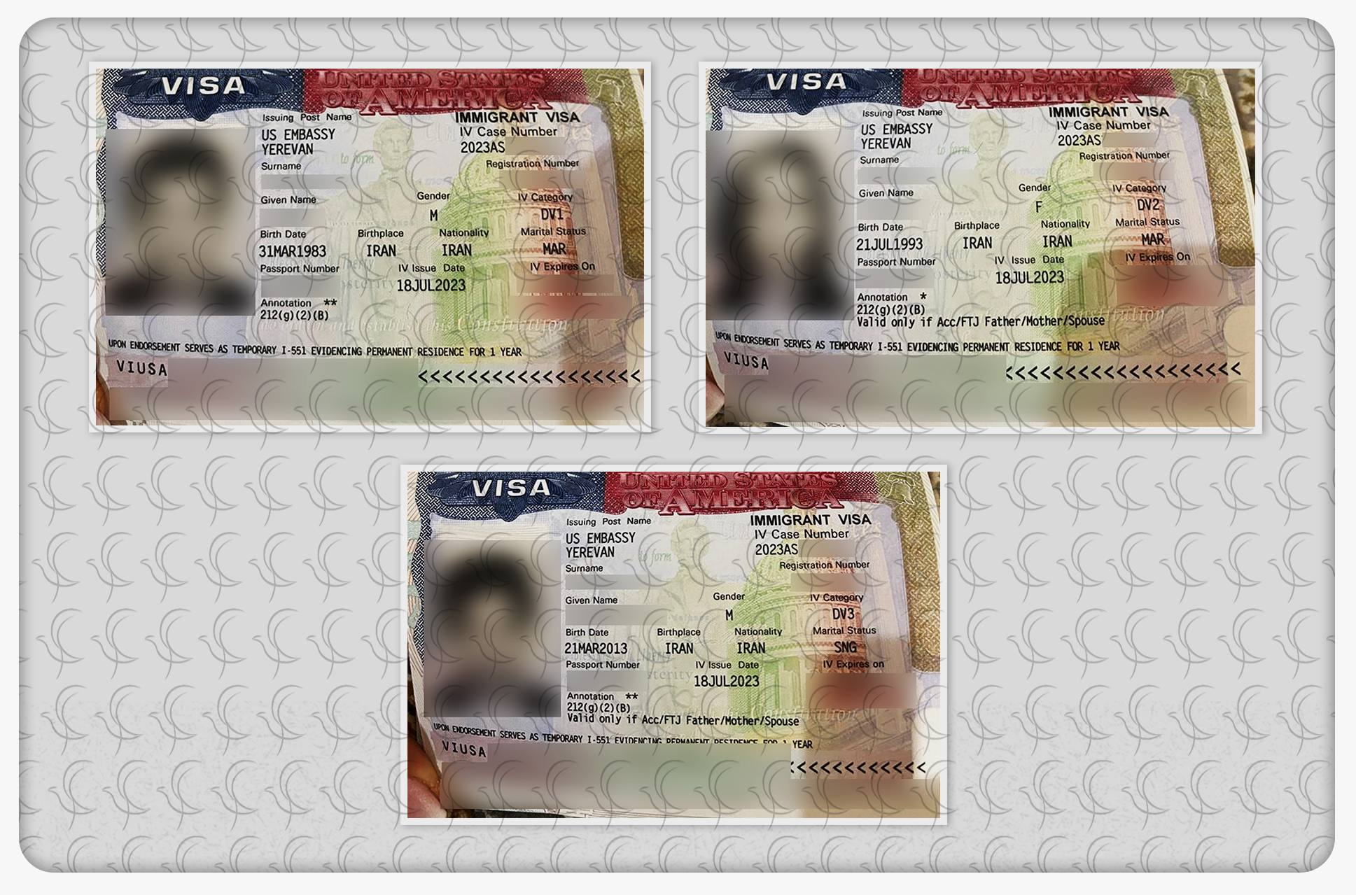 اخذ ویزا برای یک خانواده بصورت یکضرب از سفارت آمریکا در ایروان
